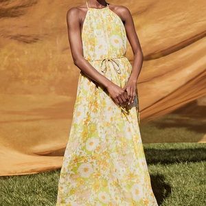Lulu’s Multi Floral Print Halter Maxi Dress